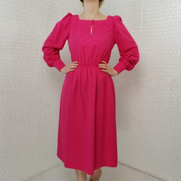 1970s Leslie Fay ILGWU pink longsleeve dress - Picture 10 of 10